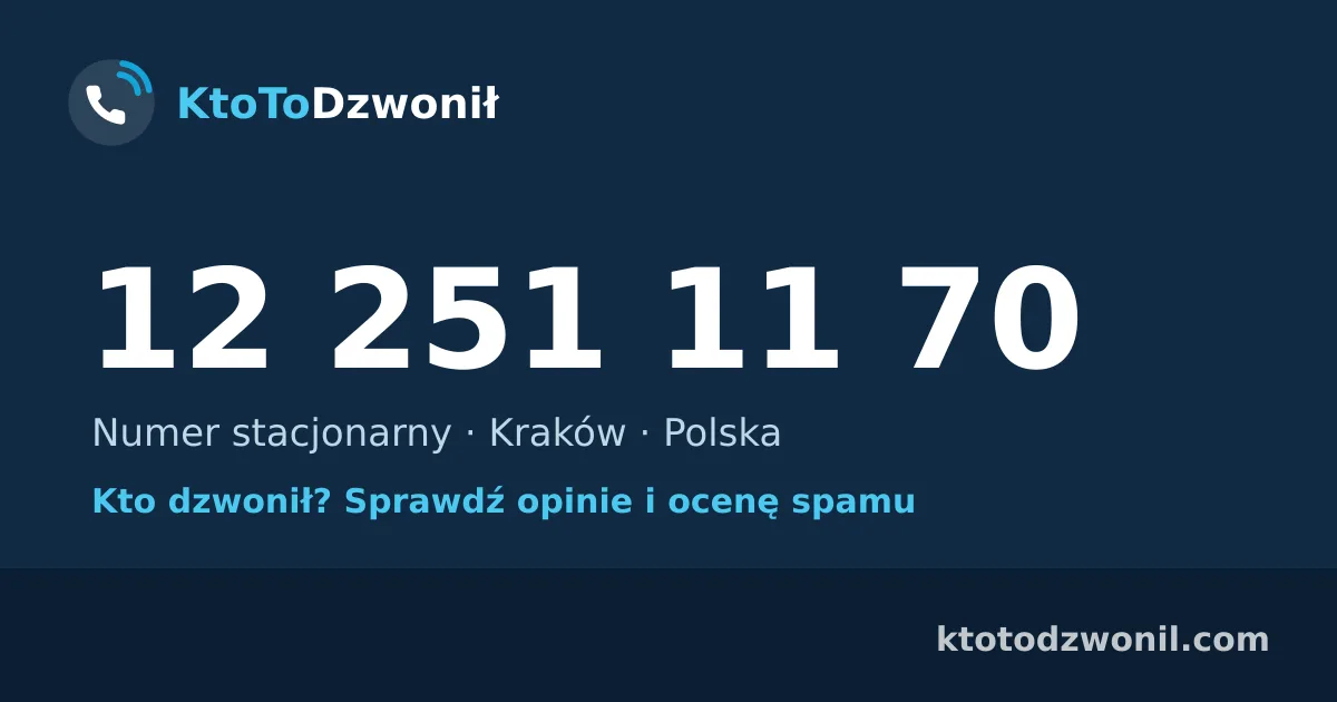 12 251 11 70 (+48 12 251 11 70) – kto dzwonił z numeru 12 251 11 70? Numer stacjonarny, Kraków, opinie i ocena spamu