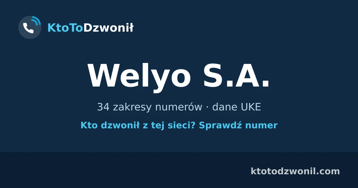 Welyo S.A. - 34 zakresy numerów · dane UKE